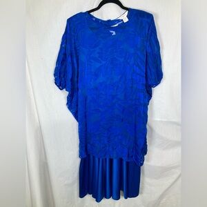 Vtg 1980s JCPenney Royal Blue 2pc Dolman Sleeve Jacket Dress Made USA Sz 15/16